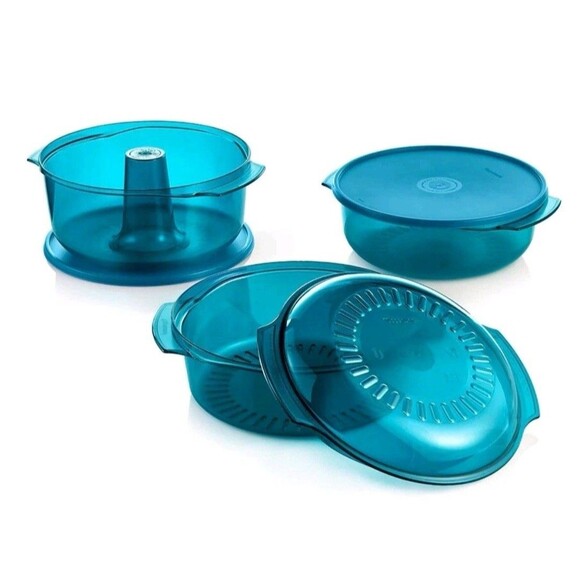 Tupperware Tupperwave Stack Cooker Microwave Set Aqua Blue NIP - Picture 5 of 5